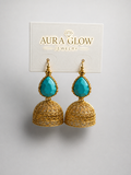 Aura Glow Turquoise Stone Gold Plated Jhumka Earrings for Women