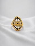 Aura Glow Black Crystal Gold Plated Statement Ring for Women