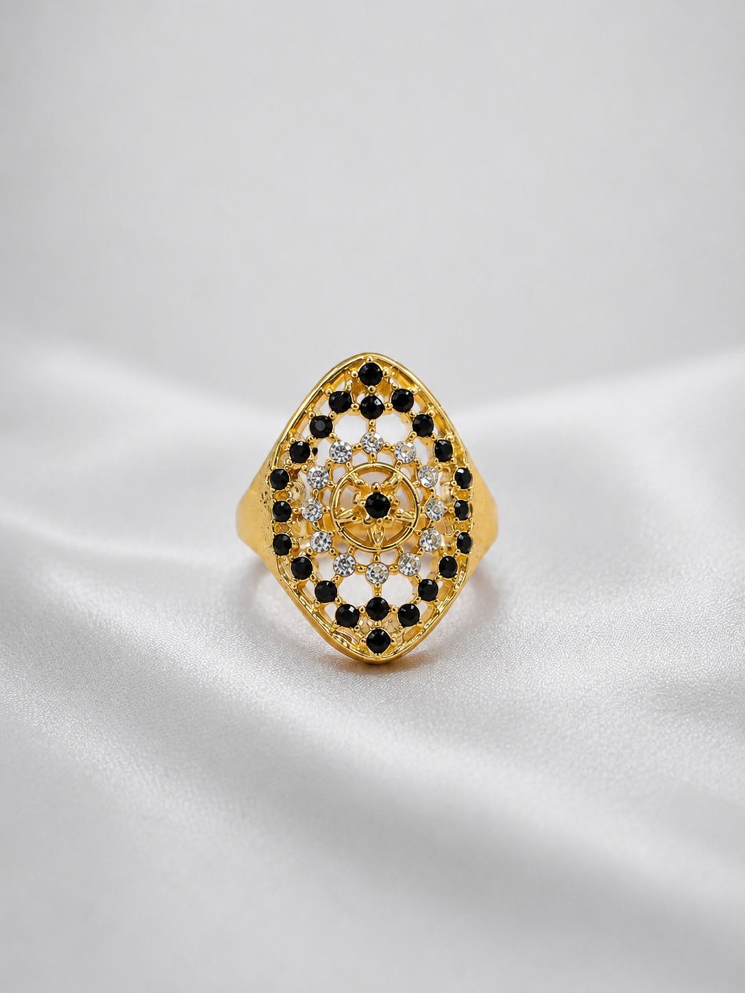 Aura Glow Black Crystal Gold Plated Statement Ring for Women