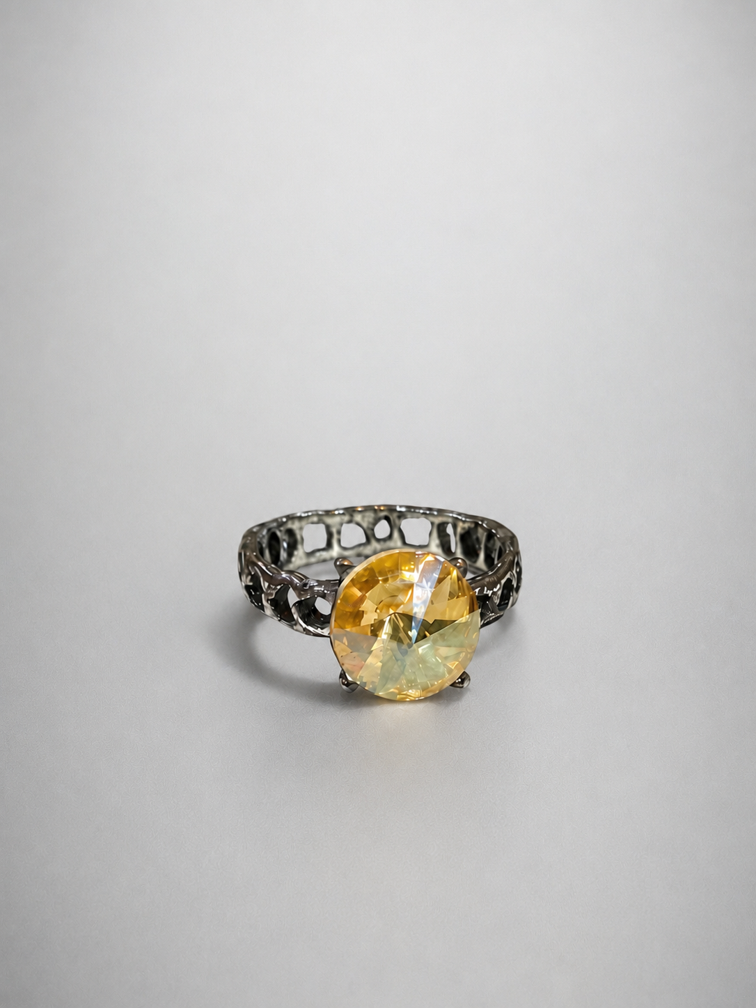 Aura Glow Yellow Crystal Silver Statement Ring for Women