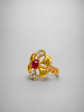 Aura Glow Ruby Floral Gold Plated Adjustable Ring for Women