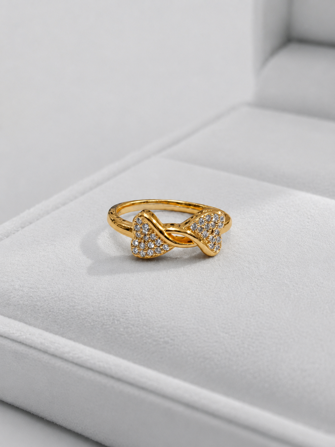 Aura Glow Infinity Bow Crystal Gold Plated Ring for Women